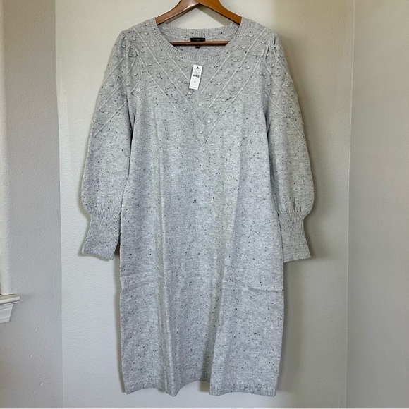 TALBOTS NWT 1X Supersoft Tweed Shift Sweater Dress • Speckled Grey Sky Heather - Picture 3 of 9